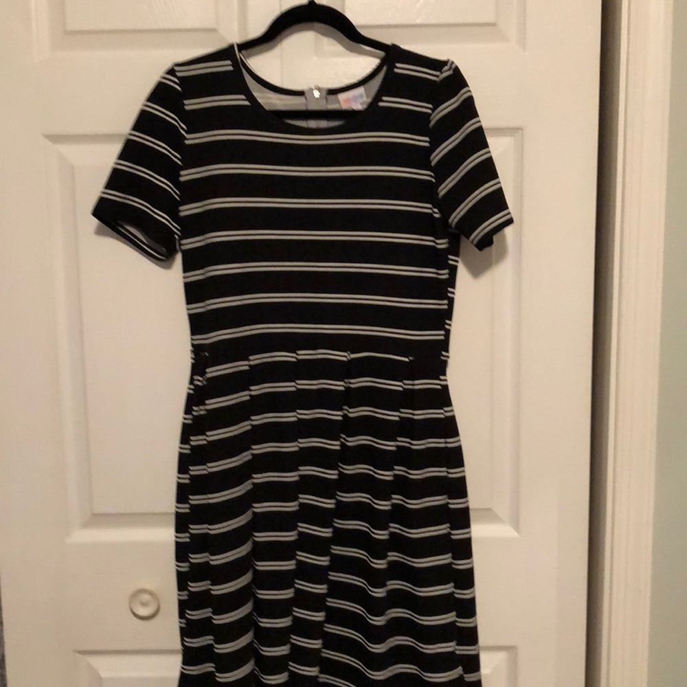 LuLaRoe Black with White Stripes Amelia Dress XL
